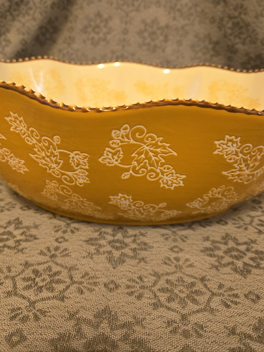 Temp-Tations Yellow Floral Lace Ceramic Serving Bowl